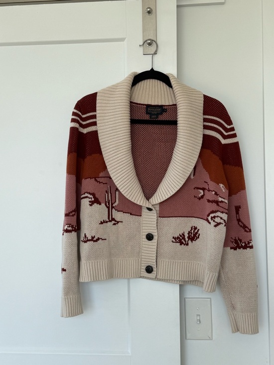 Pendleton Sweaters - Pendleton Desert Scene Shawl Collar Cardigan - Cream & Rust